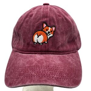 Corgi Embroidered Dad Hat Adjustable Distressed Cotton Cap – Burgundy / Maroon